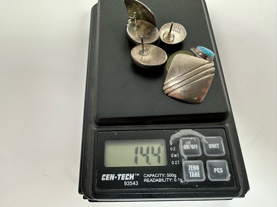 Three Pairs Of Signed Native American Sterling Silver Earrings (2 Pair Signed Jackson, 1 Pair Signed HJ) 14.4g [Photo 10]