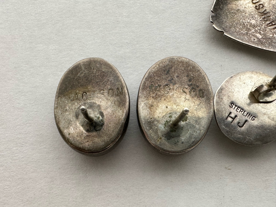 Three Pairs Of Signed Native American Sterling Silver Earrings (2 Pair Signed Jackson, 1 Pair Signed HJ) 14.4g [Photo 8]