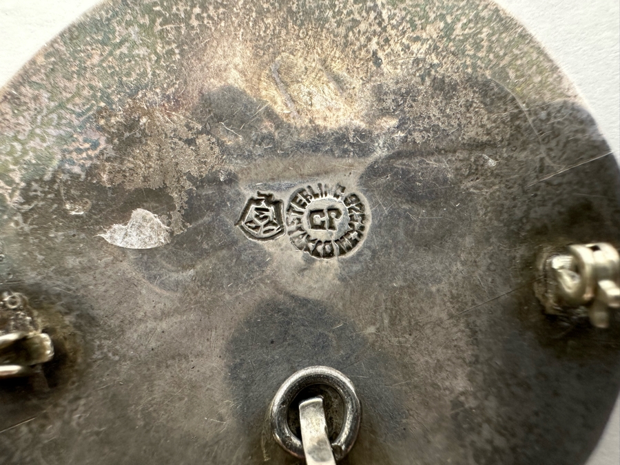 Taxco Sterling Silver Signed CP Mexican Pendant And Screwback Earring Set 24.1g [Photo 8]