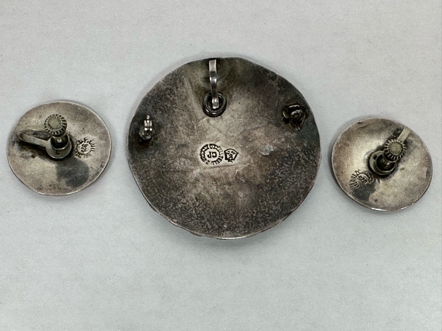 Taxco Sterling Silver Signed CP Mexican Pendant And Screwback Earring Set 24.1g [Photo 2]