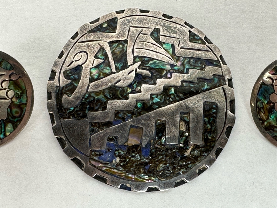 Taxco Sterling Silver Signed CP Mexican Pendant And Screwback Earring Set 24.1g [Photo 4]