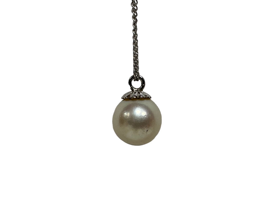 Sterling Silver 19' Chain Necklace With Pearl Pendant 1.8g [Photo 3]