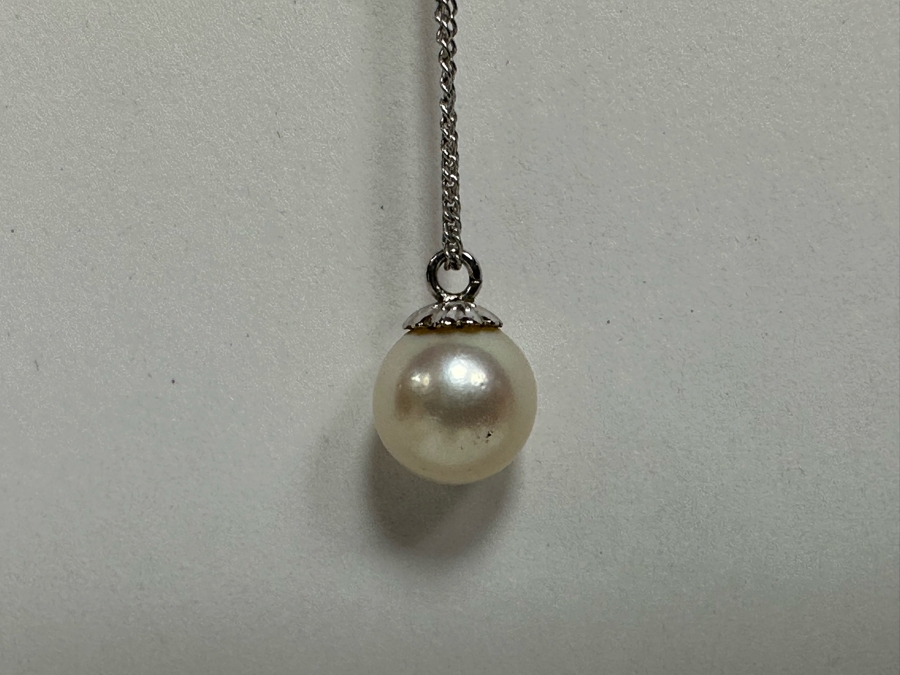 Sterling Silver 19' Chain Necklace With Pearl Pendant 1.8g [Photo 7]