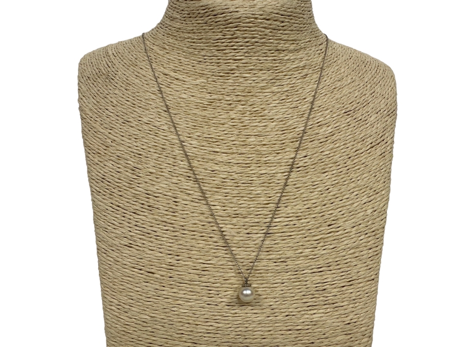 Sterling Silver 19' Chain Necklace With Pearl Pendant 1.8g [Photo 2]