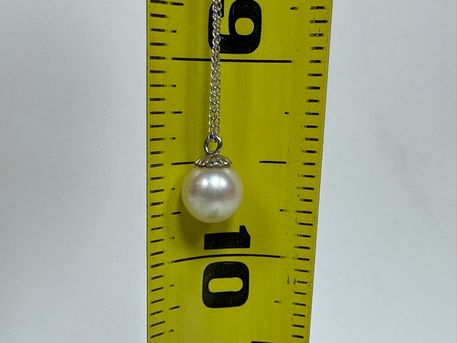 Sterling Silver 19' Chain Necklace With Pearl Pendant 1.8g [Photo 8]