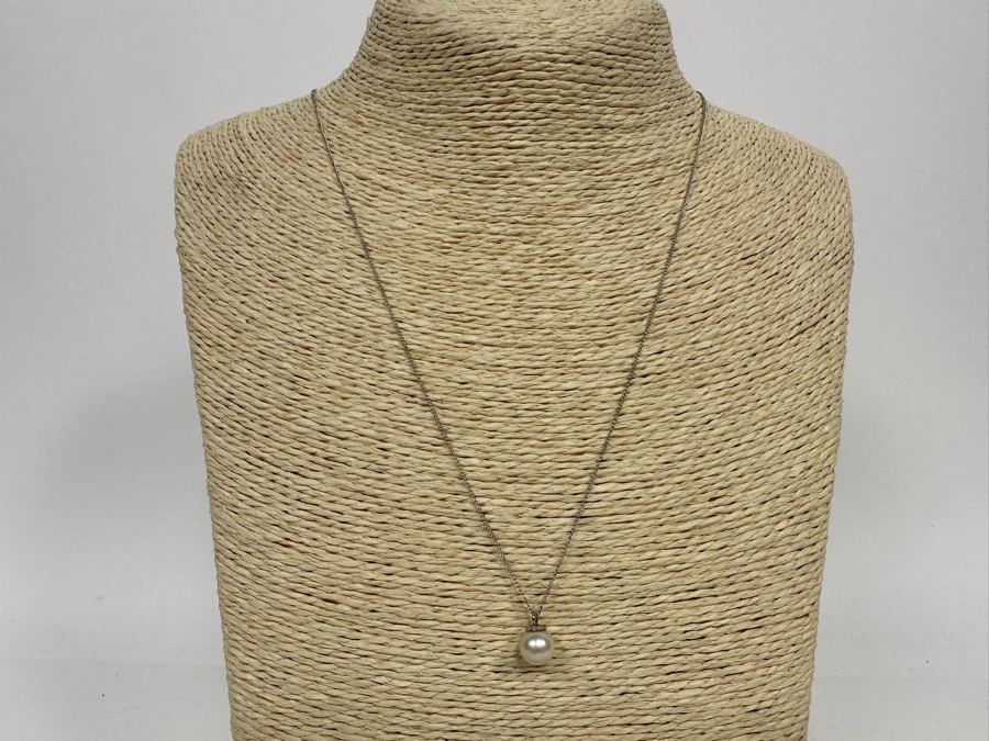 Sterling Silver 19' Chain Necklace With Pearl Pendant 1.8g [Photo 4]