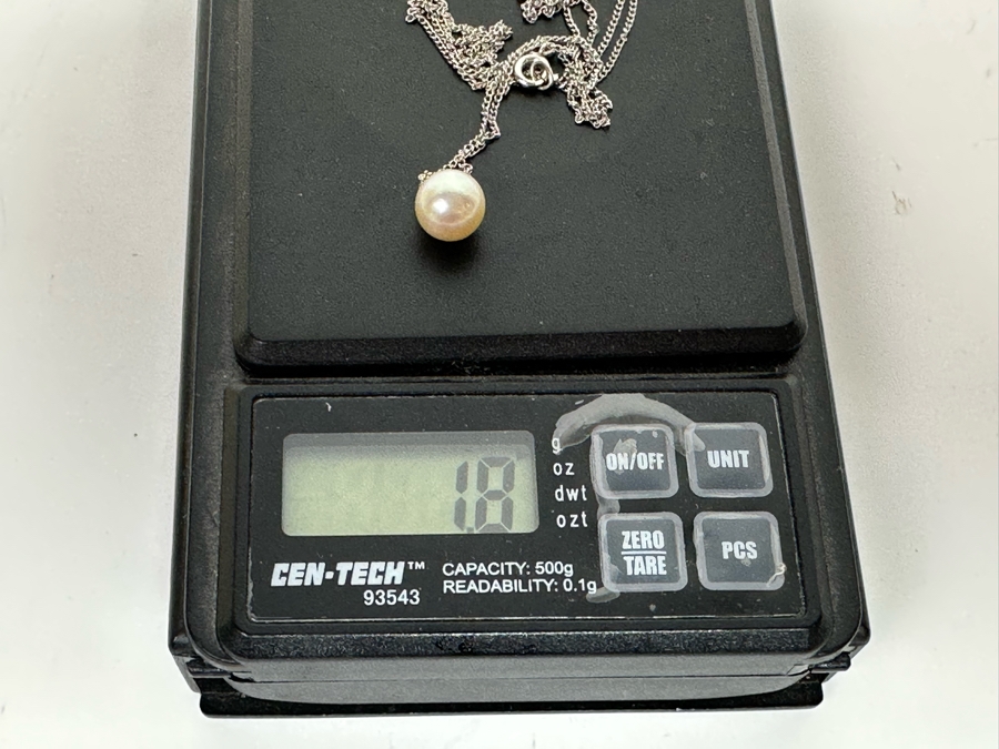 Sterling Silver 19' Chain Necklace With Pearl Pendant 1.8g [Photo 9]