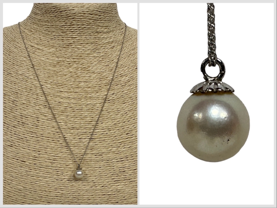Sterling Silver 19' Chain Necklace With Pearl Pendant 1.8g