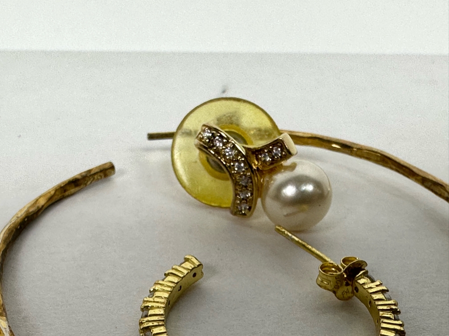 Pair Of Sterling Silver Hoop Earrings And Sterling Silver Pearl Earrings 12.9g [Photo 7]