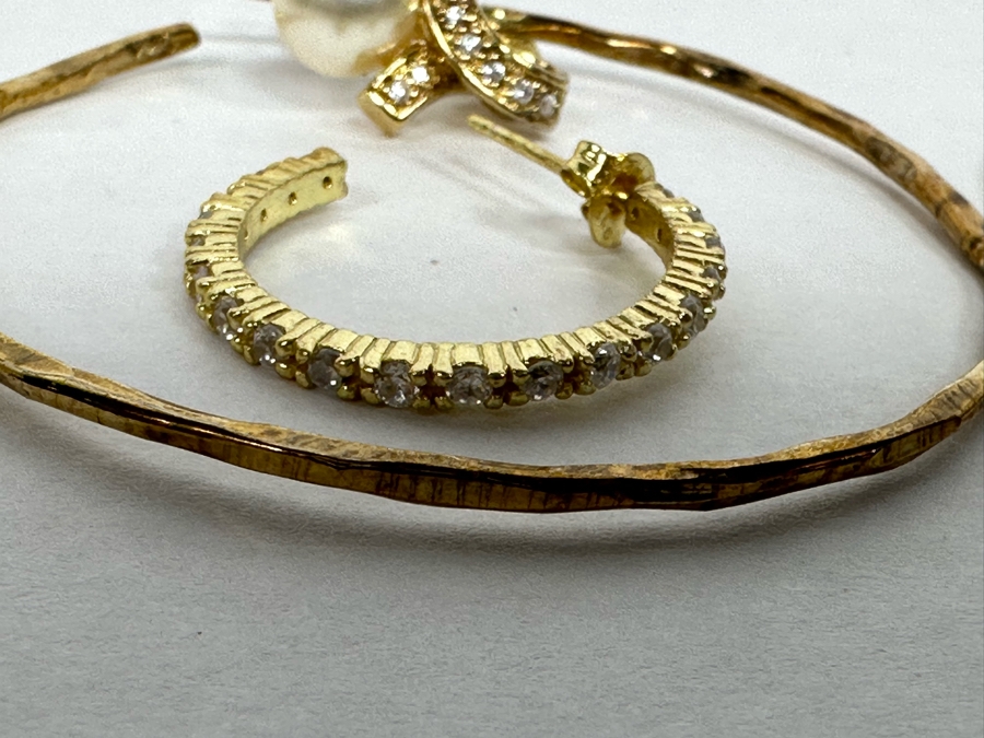 Pair Of Sterling Silver Hoop Earrings And Sterling Silver Pearl Earrings 12.9g [Photo 5]