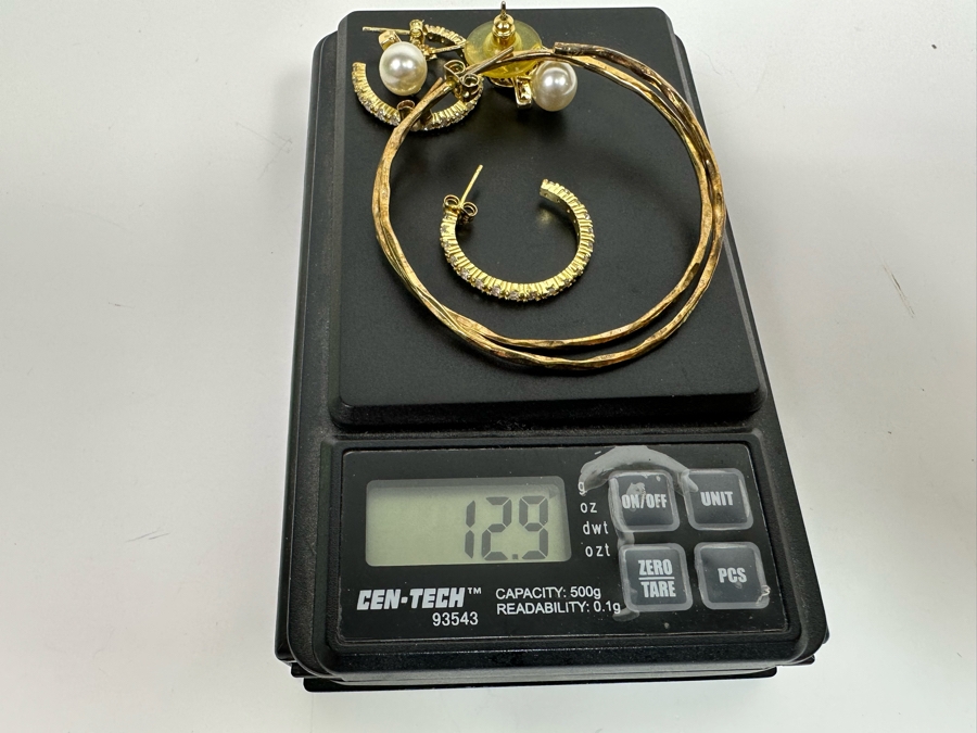 Pair Of Sterling Silver Hoop Earrings And Sterling Silver Pearl Earrings 12.9g [Photo 10]