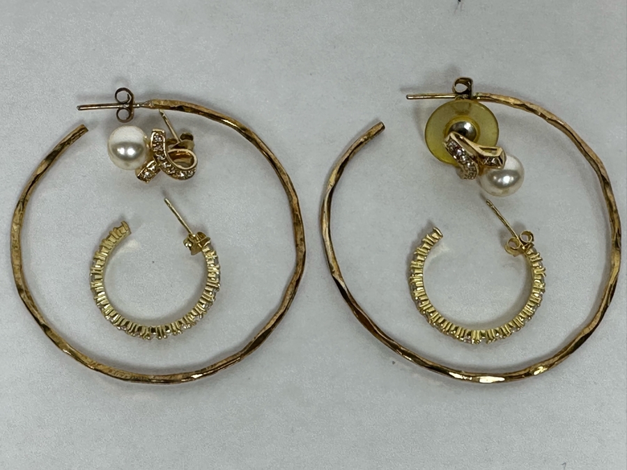 Pair Of Sterling Silver Hoop Earrings And Sterling Silver Pearl Earrings 12.9g [Photo 9]