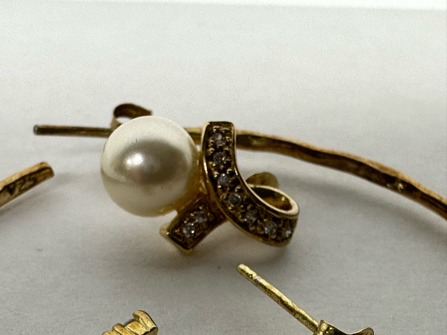 Pair Of Sterling Silver Hoop Earrings And Sterling Silver Pearl Earrings 12.9g [Photo 6]