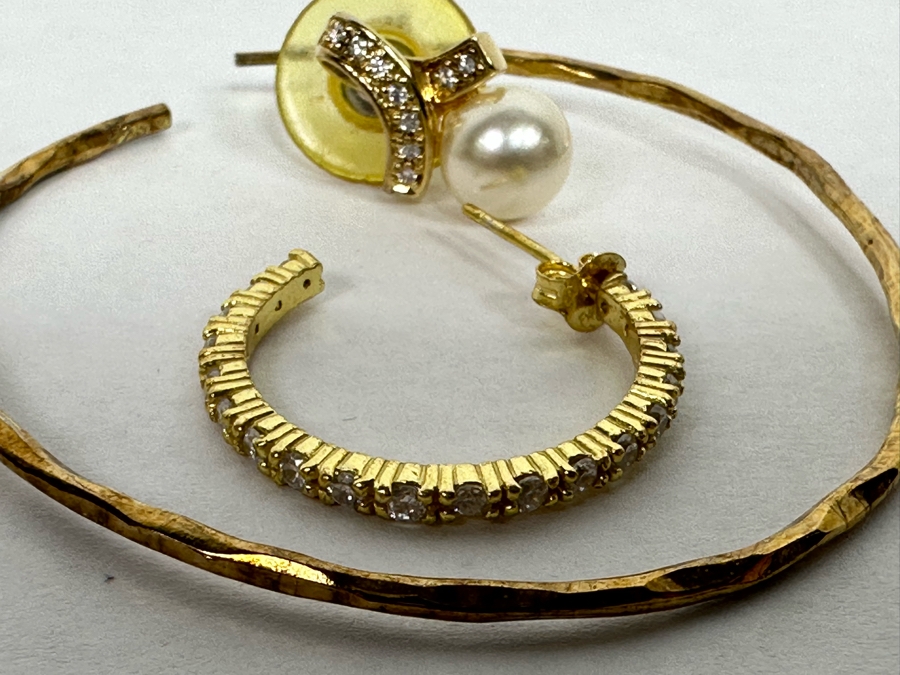 Pair Of Sterling Silver Hoop Earrings And Sterling Silver Pearl Earrings 12.9g [Photo 8]