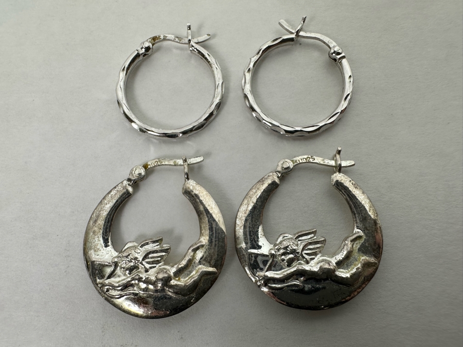 Pair Of Sterling Silver Hoop Earrings 6.6g [Photo 4]