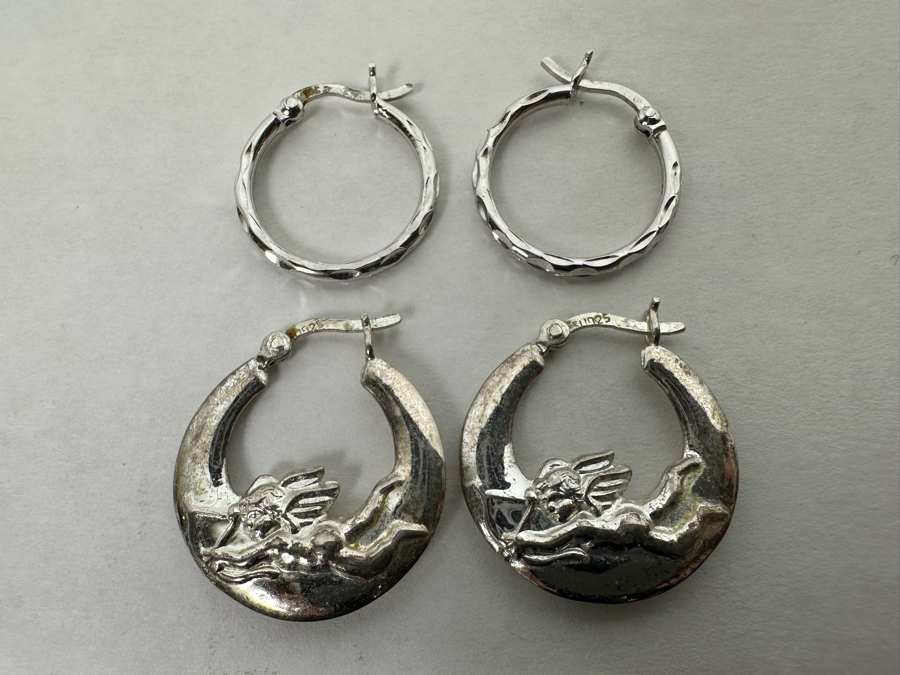 Pair Of Sterling Silver Hoop Earrings 6.6g [Photo 5]