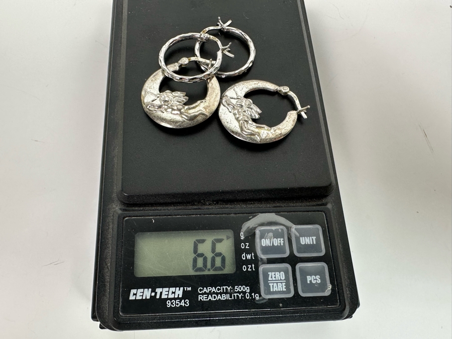 Pair Of Sterling Silver Hoop Earrings 6.6g [Photo 8]