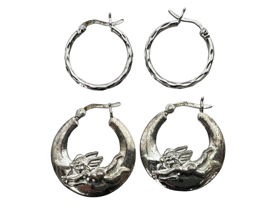 Pair Of Sterling Silver Hoop Earrings 6.6g [Photo 1]