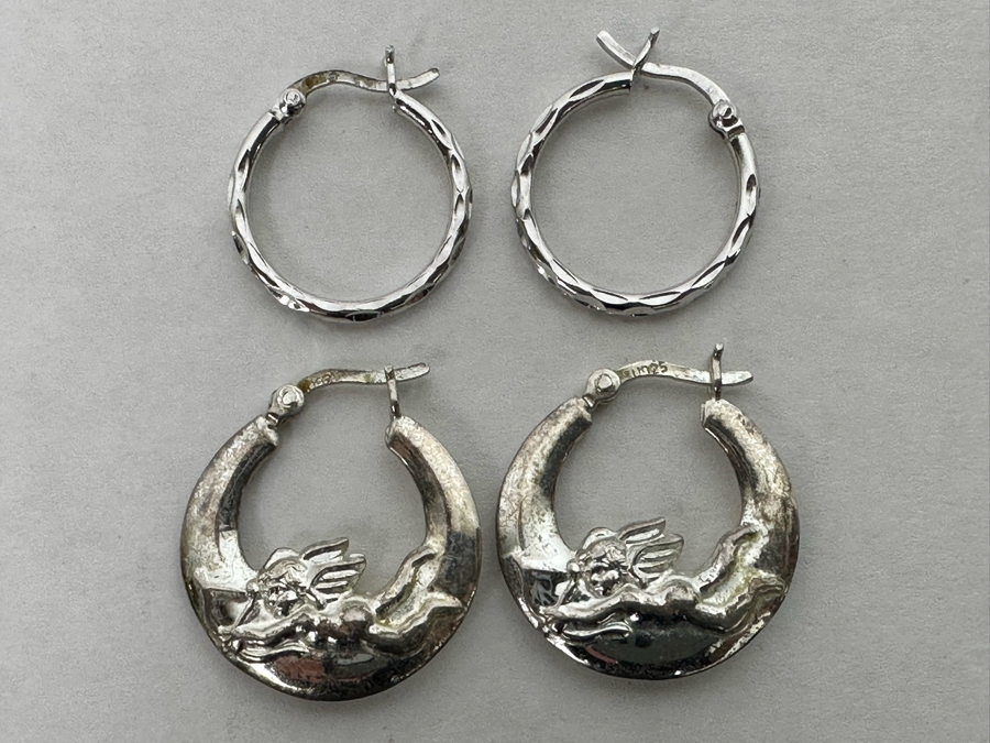 Pair Of Sterling Silver Hoop Earrings 6.6g [Photo 2]