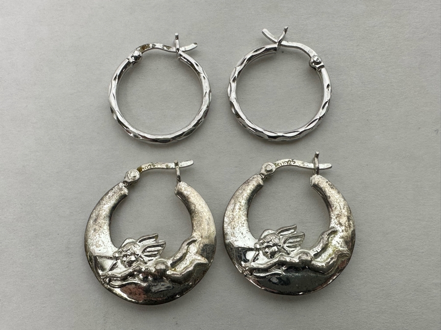 Pair Of Sterling Silver Hoop Earrings 6.6g [Photo 3]