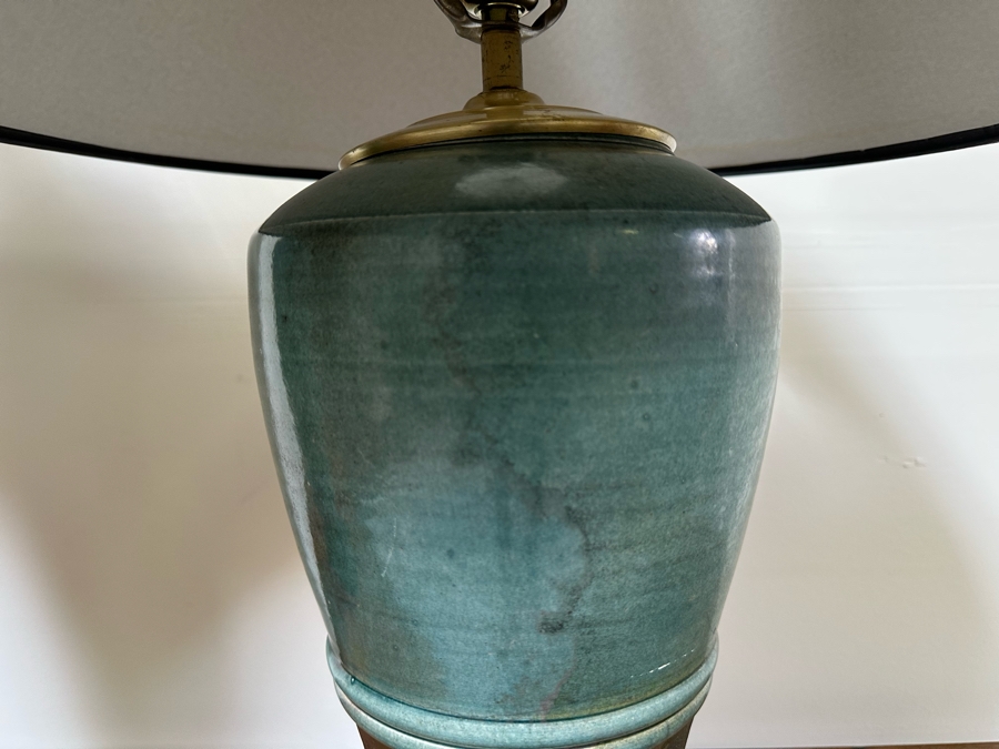 Pair Of Blue Glazed Pottery Table Lamps 30H & 36H [Photo 7]