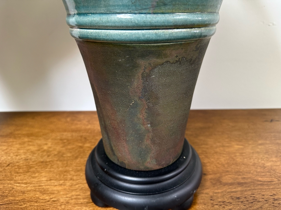 Pair Of Blue Glazed Pottery Table Lamps 30H & 36H [Photo 6]