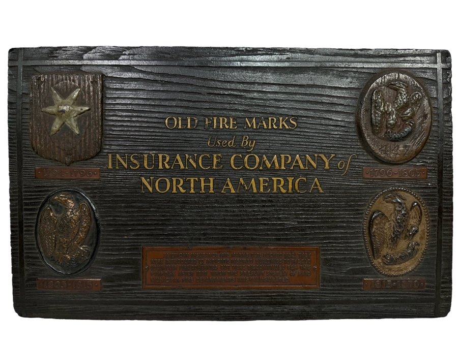 Vintage Sign Of Old Fire Marks Used By Insurance Company Of North America 20.5 X 12.5 [Photo 2]