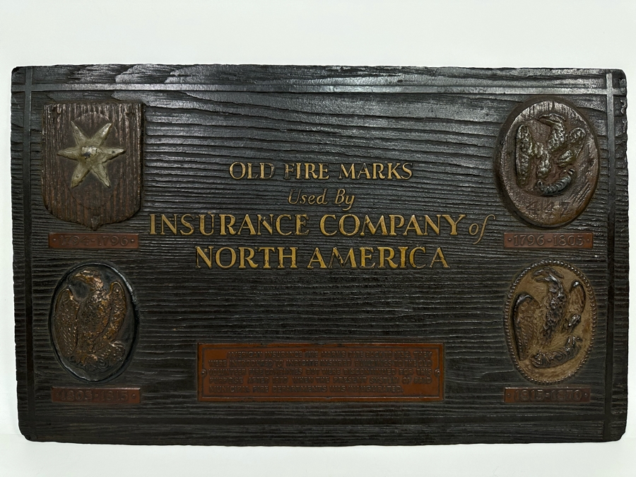 Vintage Sign Of Old Fire Marks Used By Insurance Company Of North America 20.5 X 12.5 [Photo 4]