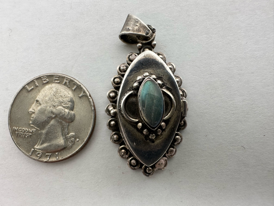 Vintage Sterling Silver Hinged Secret Compartment Poison Pendant 9.8g [Photo 10]