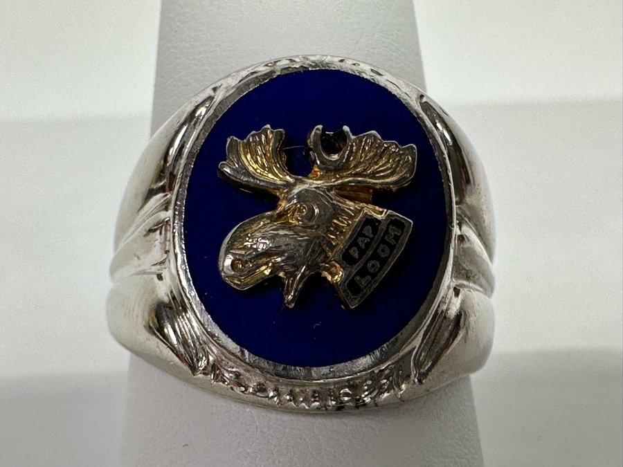 Sterling Silver Moose Lodge Ring Size 9.5 12.8g [Photo 6]