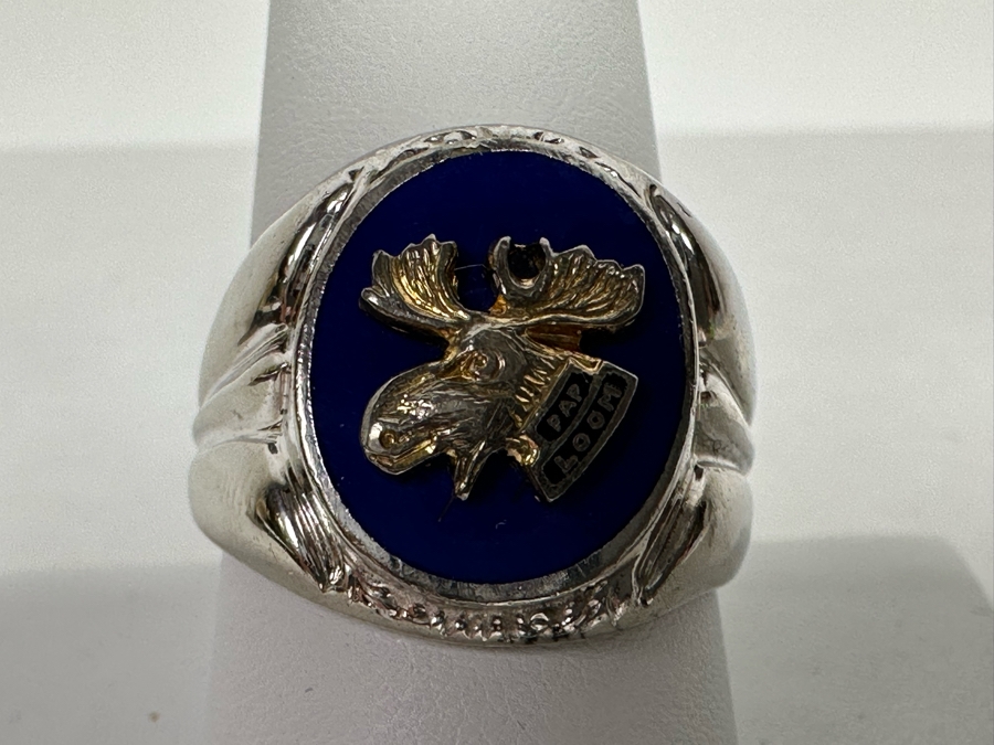 Sterling Silver Moose Lodge Ring Size 9.5 12.8g [Photo 8]