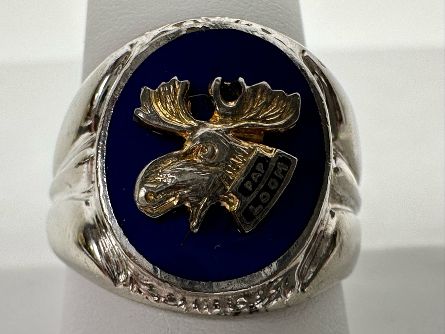 Sterling Silver Moose Lodge Ring Size 9.5 12.8g [Photo 7]