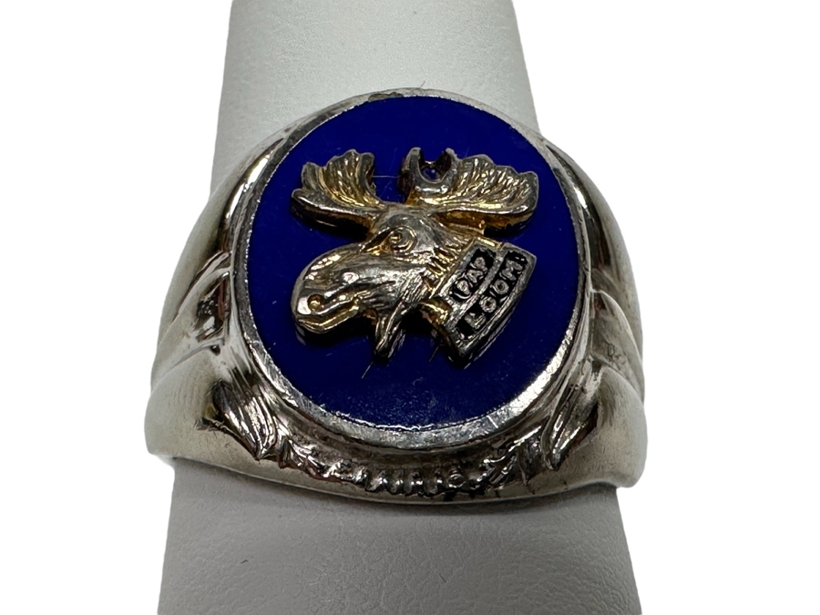 Sterling Silver Moose Lodge Ring Size 9.5 12.8g [Photo 1]