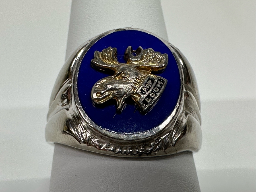 Sterling Silver Moose Lodge Ring Size 9.5 12.8g [Photo 5]