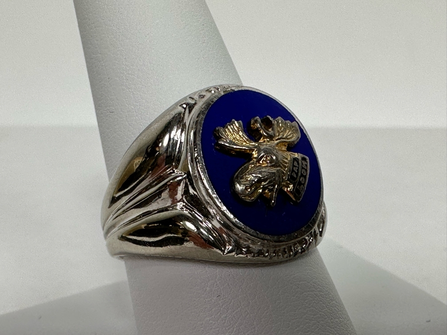 Sterling Silver Moose Lodge Ring Size 9.5 12.8g [Photo 3]