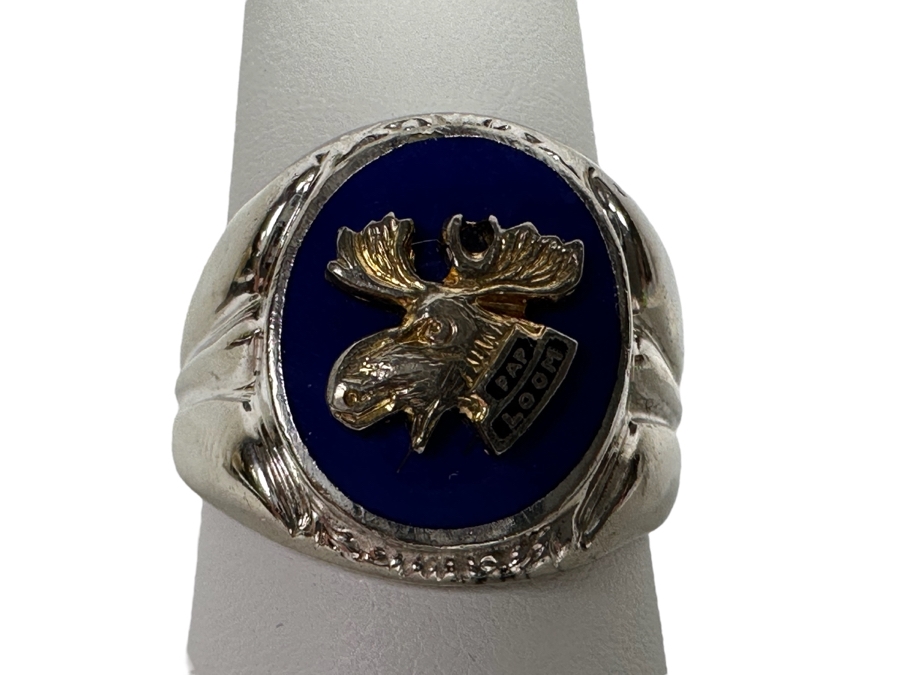 Sterling Silver Moose Lodge Ring Size 9.5 12.8g [Photo 2]