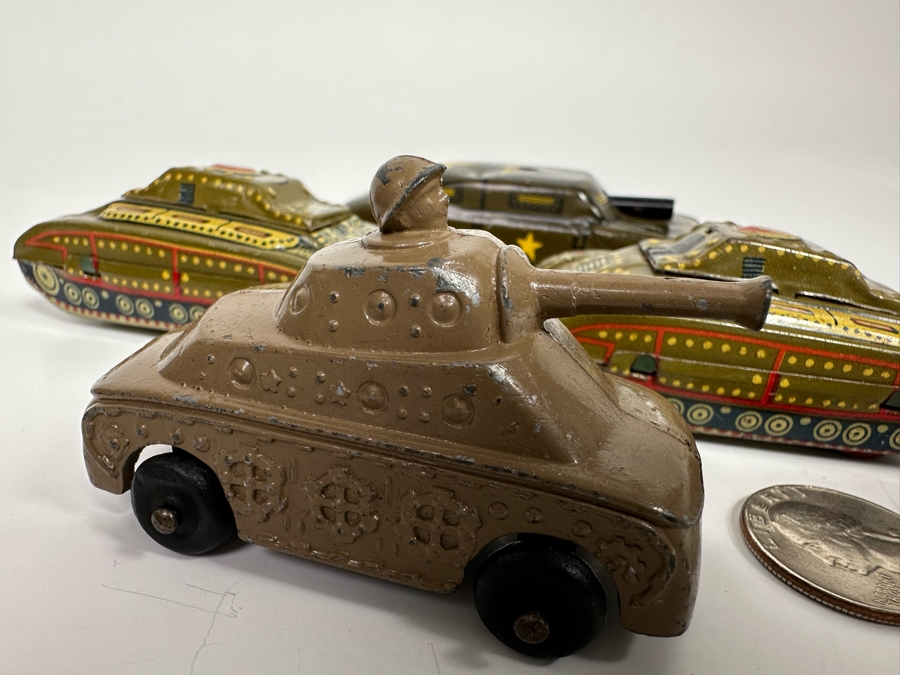 Pair Of Japanese Tin Litho Tanks, Barclay / Manoil US Army Metal Toy Tank And Argo Friction Metal Military Toy Vehicle [Photo 6]