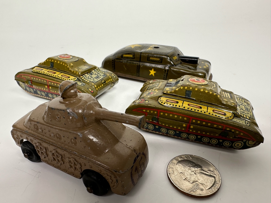 Pair Of Japanese Tin Litho Tanks, Barclay / Manoil US Army Metal Toy Tank And Argo Friction Metal Military Toy Vehicle [Photo 4]