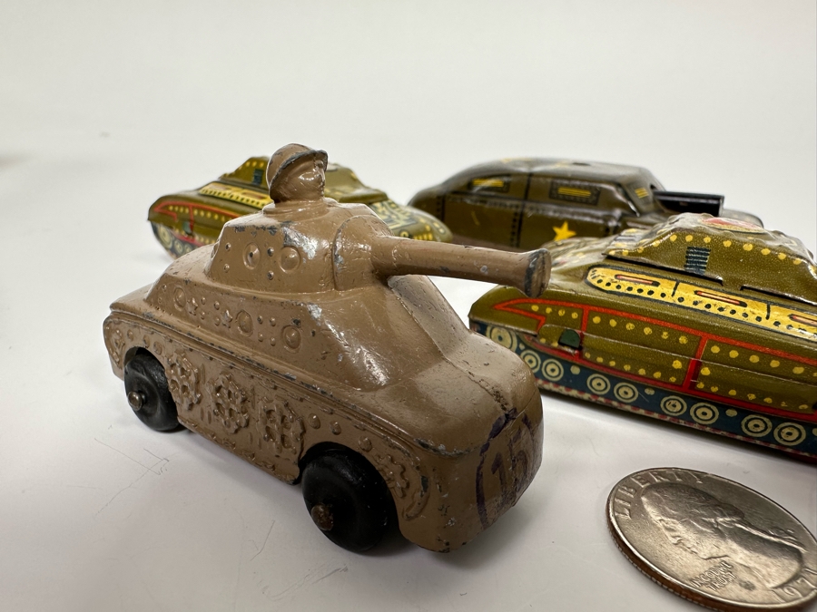 Pair Of Japanese Tin Litho Tanks, Barclay / Manoil US Army Metal Toy Tank And Argo Friction Metal Military Toy Vehicle [Photo 7]