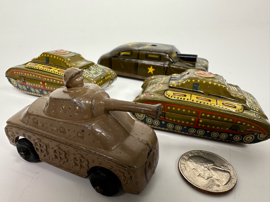 Pair Of Japanese Tin Litho Tanks, Barclay / Manoil US Army Metal Toy Tank And Argo Friction Metal Military Toy Vehicle [Photo 5]