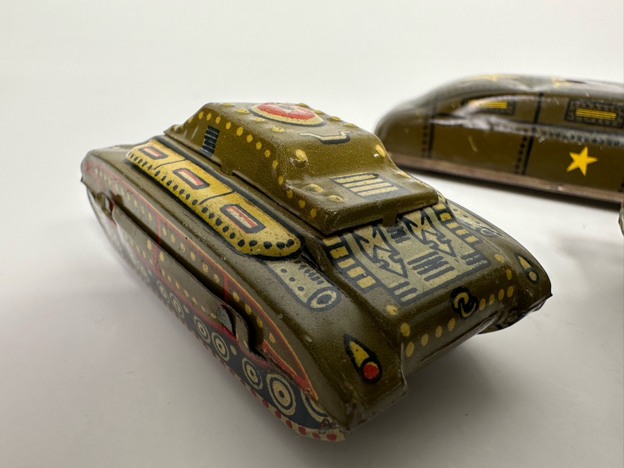 Pair Of Japanese Tin Litho Tanks, Barclay / Manoil US Army Metal Toy Tank And Argo Friction Metal Military Toy Vehicle [Photo 11]