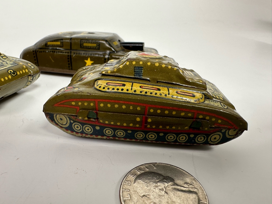 Pair Of Japanese Tin Litho Tanks, Barclay / Manoil US Army Metal Toy Tank And Argo Friction Metal Military Toy Vehicle [Photo 9]