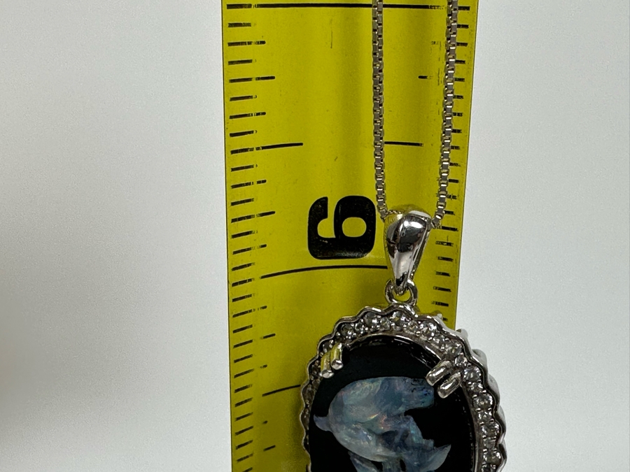 Sterling Silver Carved Opal Pendant With White Sapphires Pendant And Sterling Silver 18' Chain Necklace 8.5g Retails $395 [Photo 17]