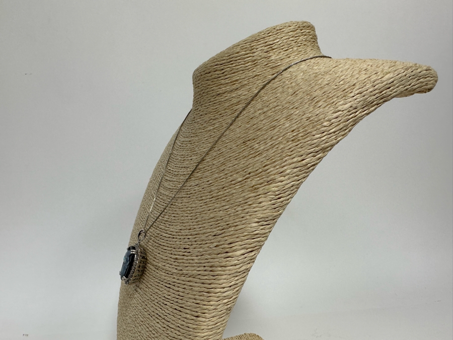 Sterling Silver Carved Opal Pendant With White Sapphires Pendant And Sterling Silver 18' Chain Necklace 8.5g Retails $395 [Photo 6]