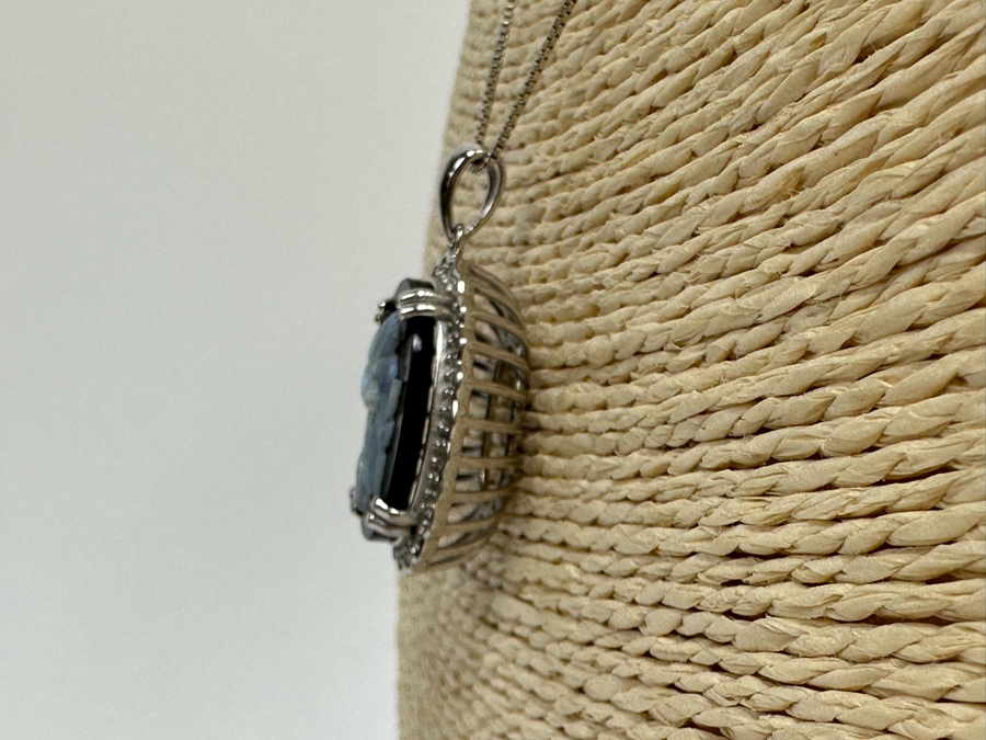 Sterling Silver Carved Opal Pendant With White Sapphires Pendant And Sterling Silver 18' Chain Necklace 8.5g Retails $395 [Photo 7]
