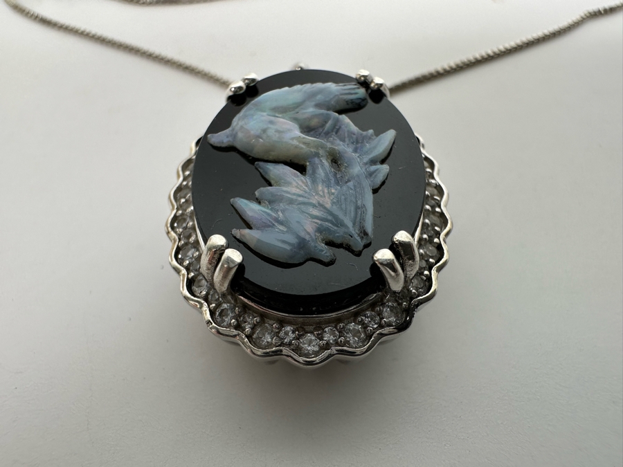 Sterling Silver Carved Opal Pendant With White Sapphires Pendant And Sterling Silver 18' Chain Necklace 8.5g Retails $395 [Photo 13]