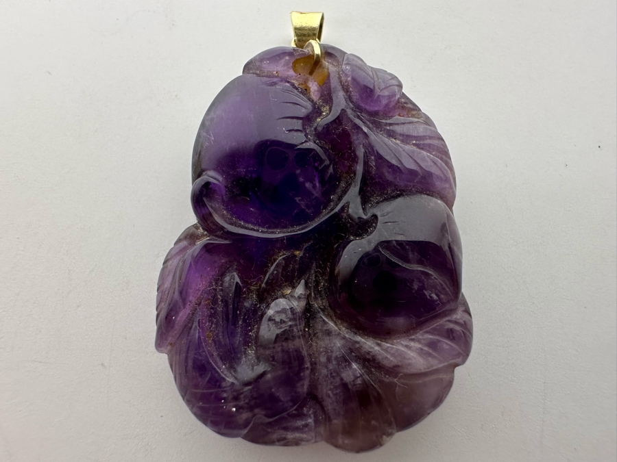 14K Gold Chinese Carved Amethyst Pendant 10.5g Retails $495 [Photo 4]