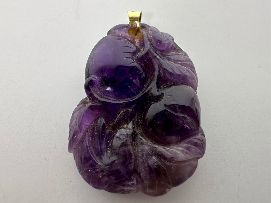 14K Gold Chinese Carved Amethyst Pendant 10.5g Retails $495 [Photo 3]