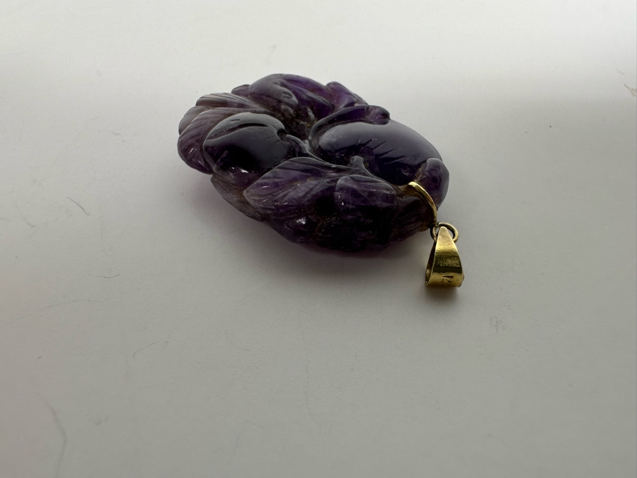 14K Gold Chinese Carved Amethyst Pendant 10.5g Retails $495 [Photo 7]