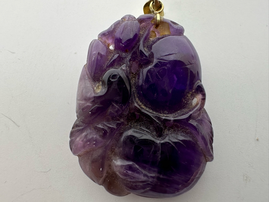 14K Gold Chinese Carved Amethyst Pendant 10.5g Retails $495 [Photo 8]